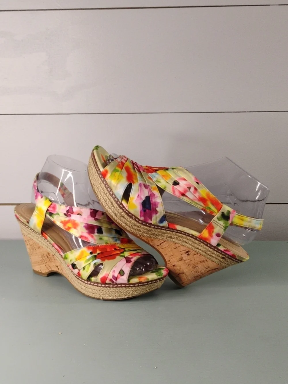 Naturalizer Multicolor Floral Cork Wedge Sandals